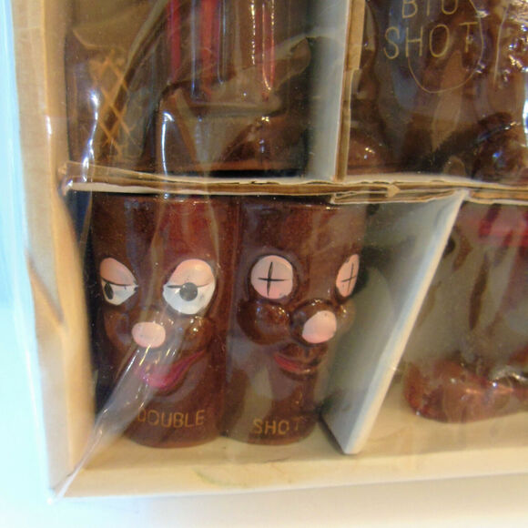 Redware Shot Glasses 8 Clay Pottery Cartoon Bar Cups Big Shot Longshot Dbl Shot - Picture 7 of 12